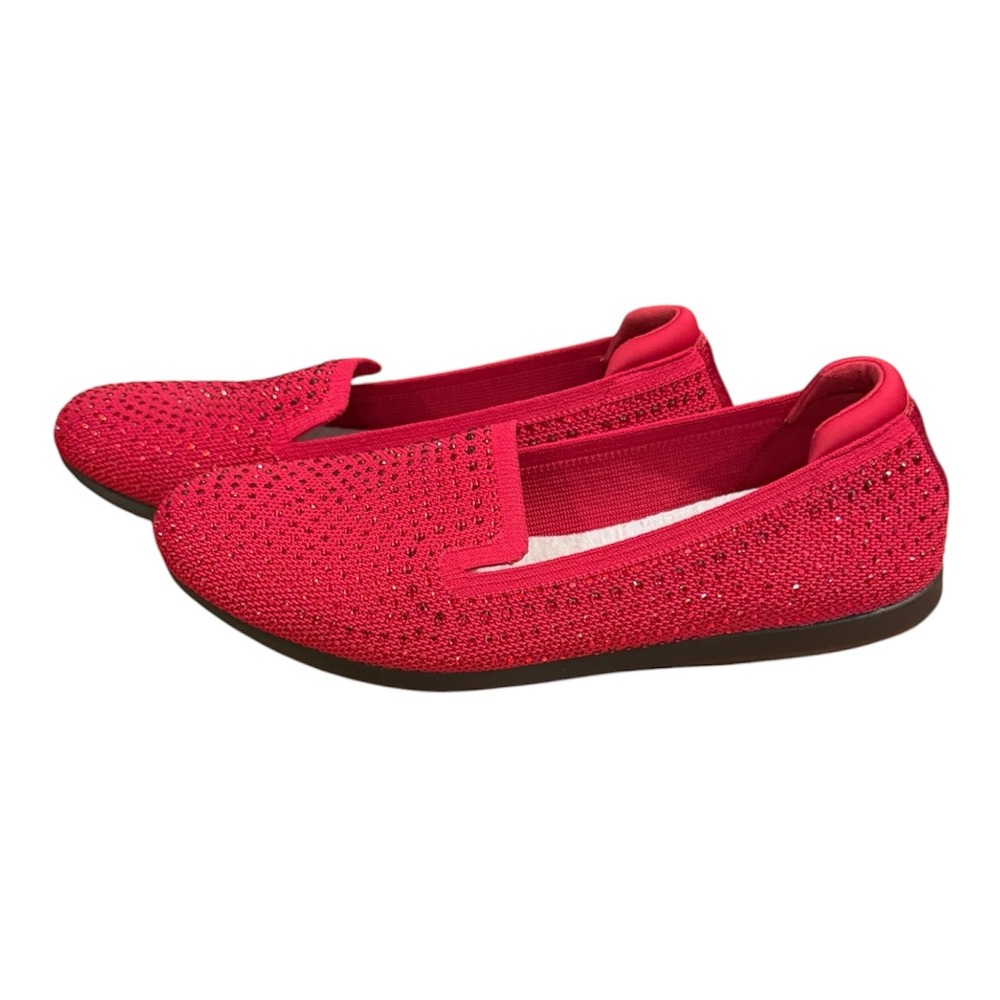 Clarks Cloudsteppers Carly Dream Red Rhinestone Knit Loafers Womens 7.5 M